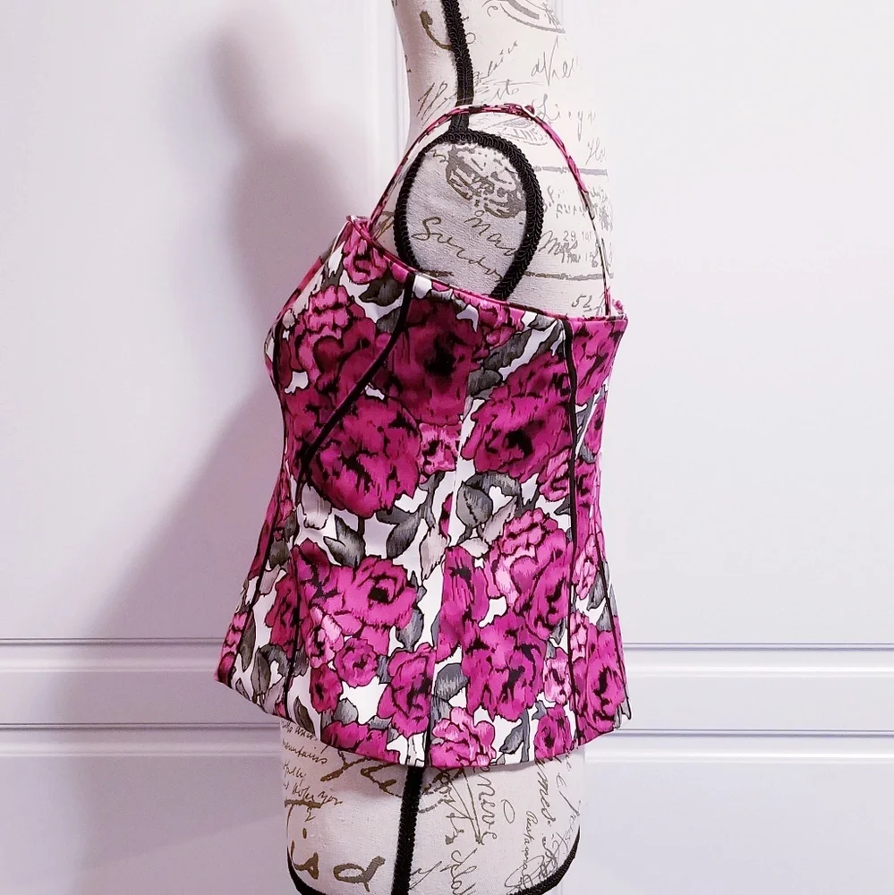 White House Black Market Pink Floral Peplum Corset Top - Picture 2 of 6